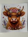 Highland Cow Decal - Pink Flowers