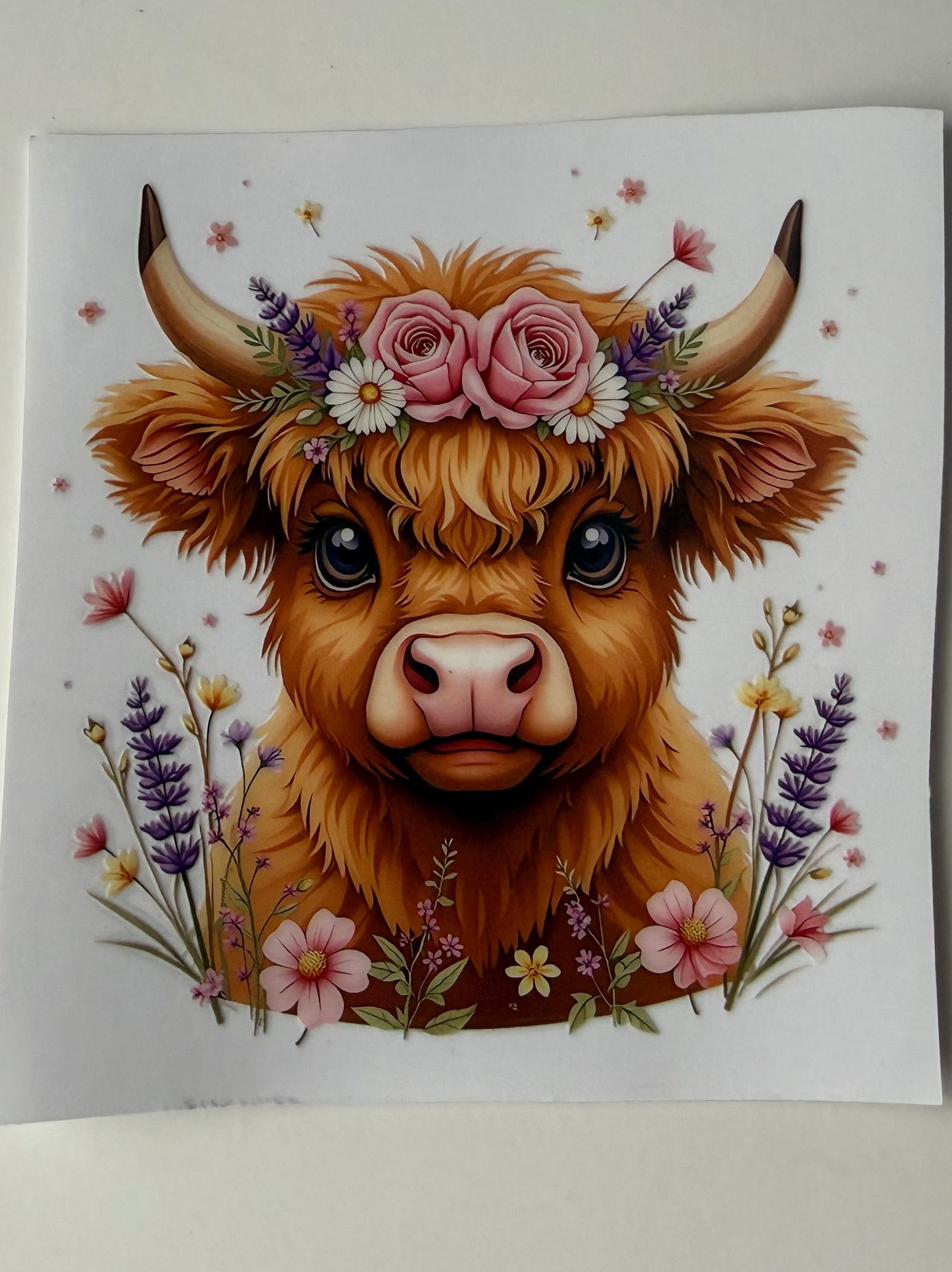 Highland Cow Decal - Pink Flowers