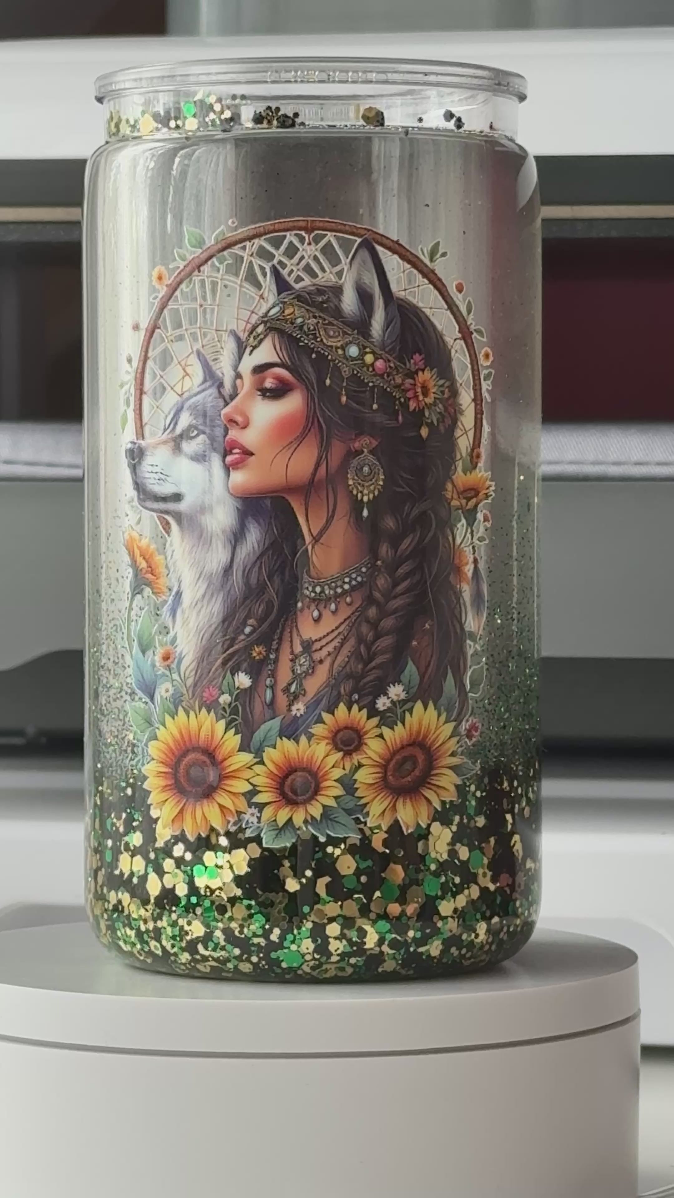 Wolf Lady Glitter Snowglobe Tumbler